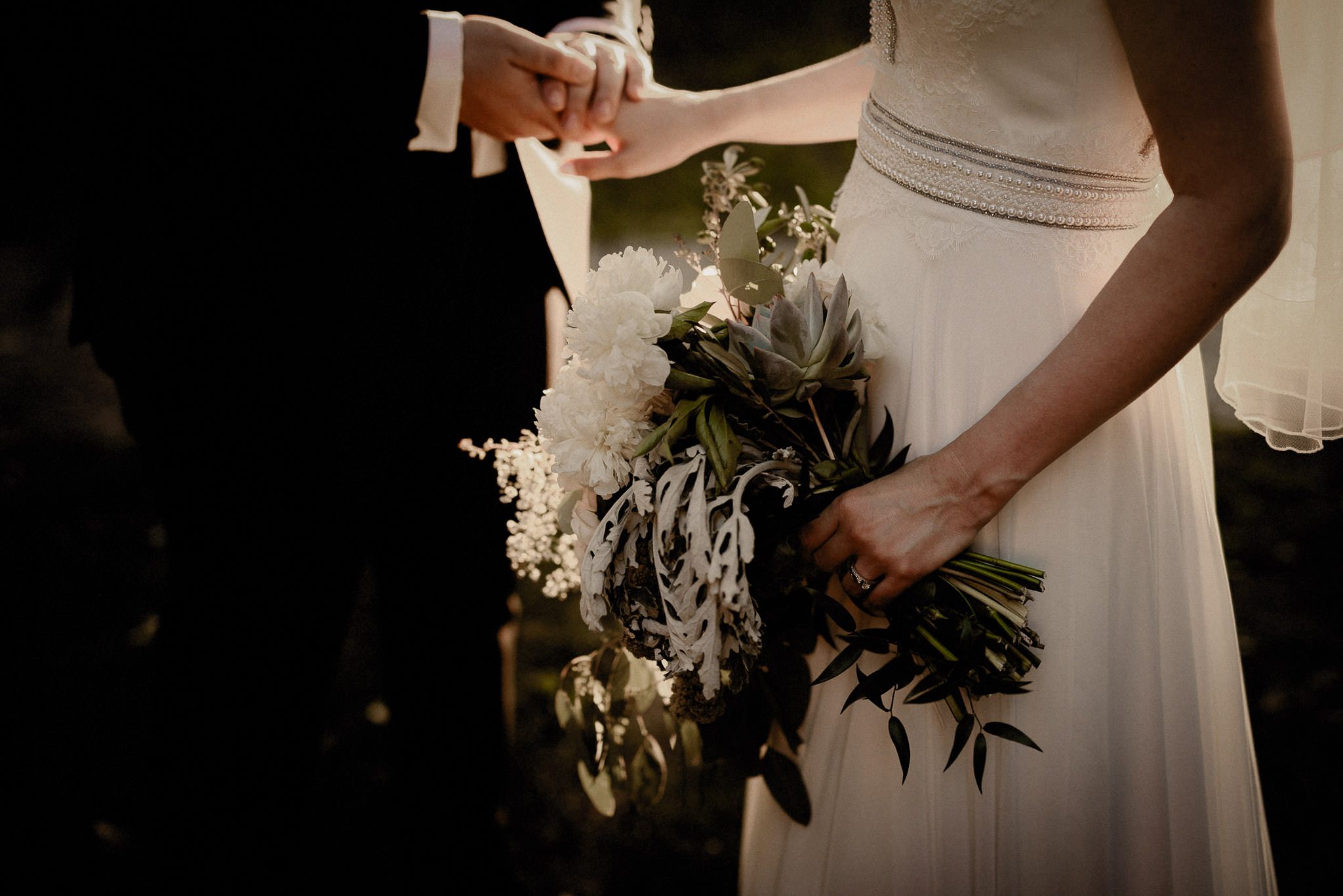 intimate wedding details showing the bridal bouquet