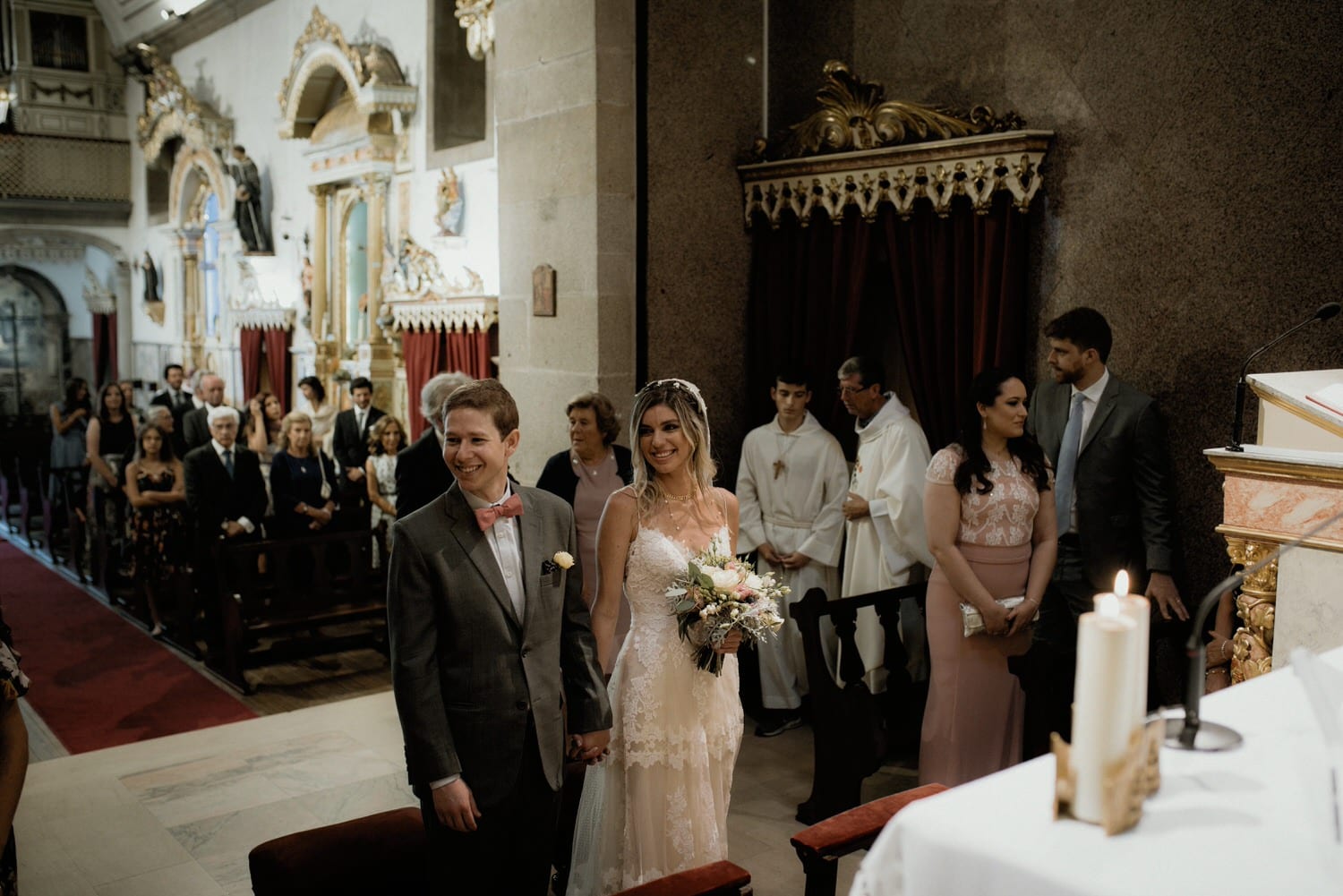 relaxed bride and groom during the religious ceremony in Porto