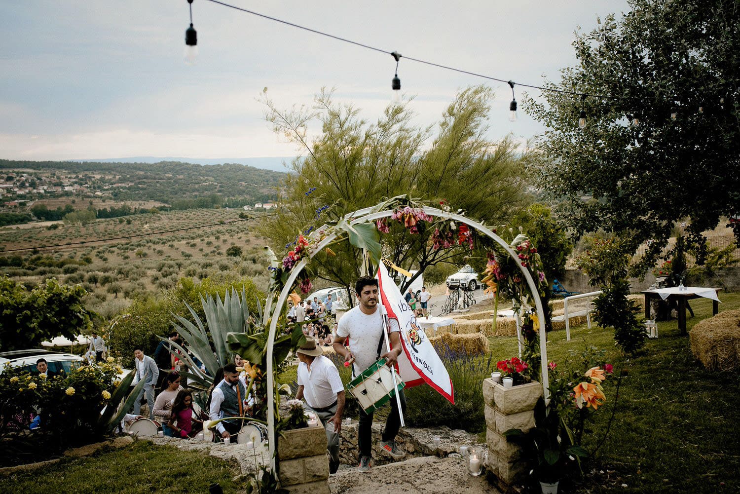 Charming Destination Wedding in the Portuguese Countryside - local village percussion band at the backyard wedding reception