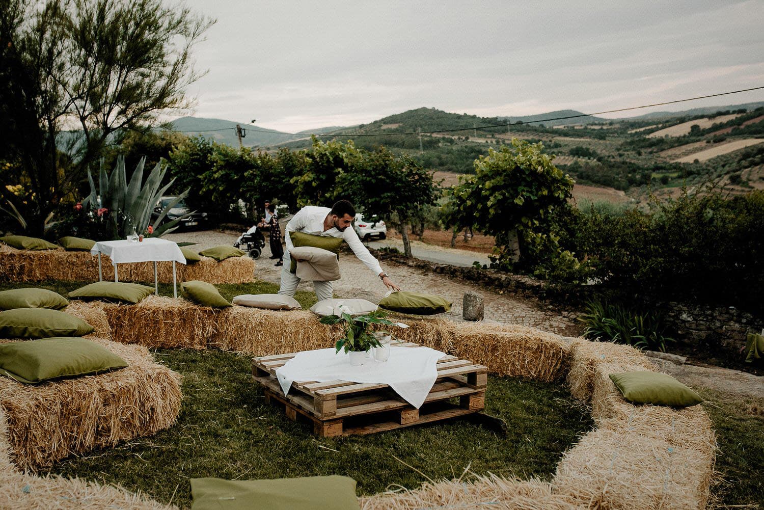 Charming Destination Wedding in the Portuguese Countryside - diy reception with hay bales