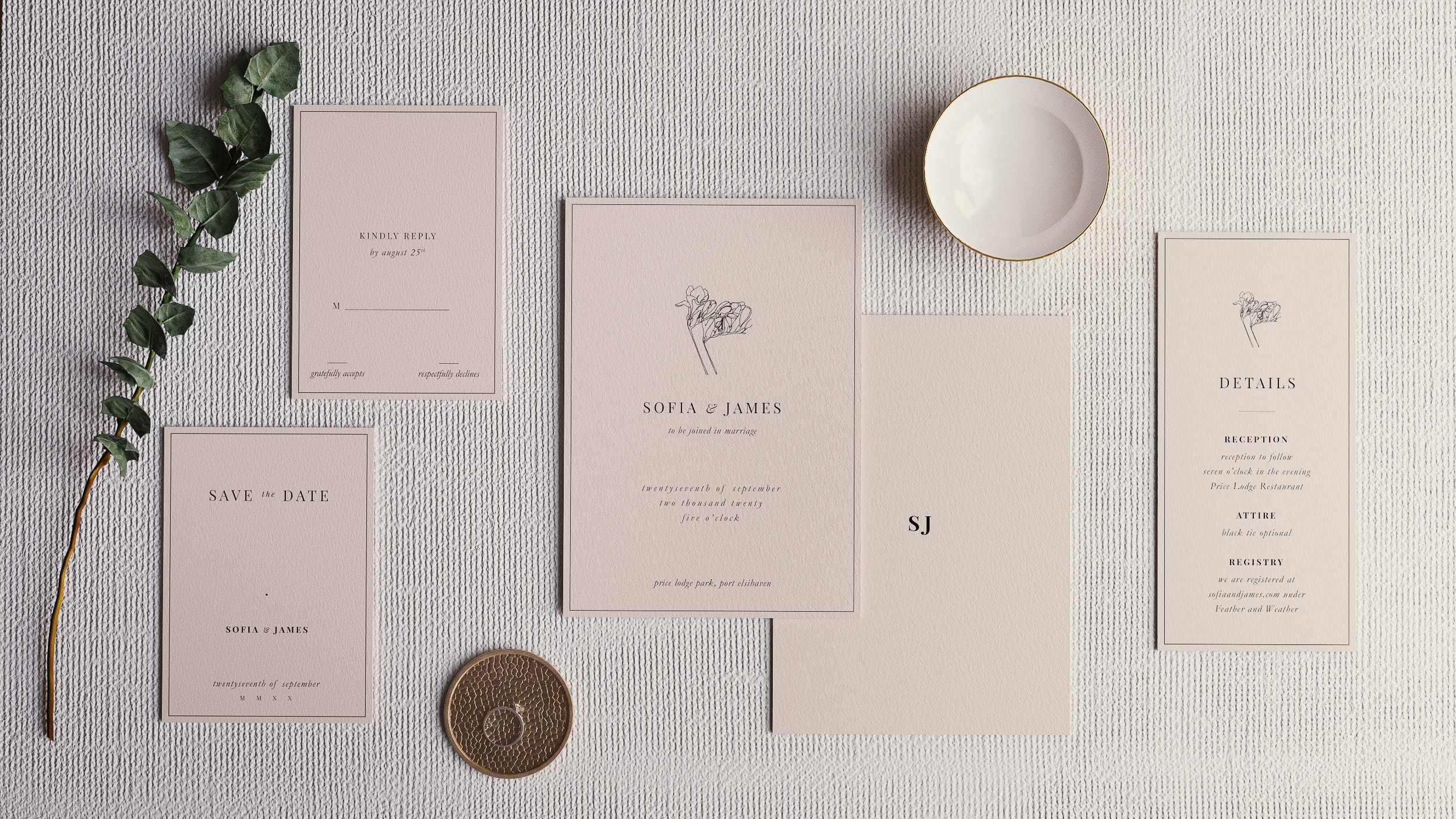 elegant blush wedding stationery full suite